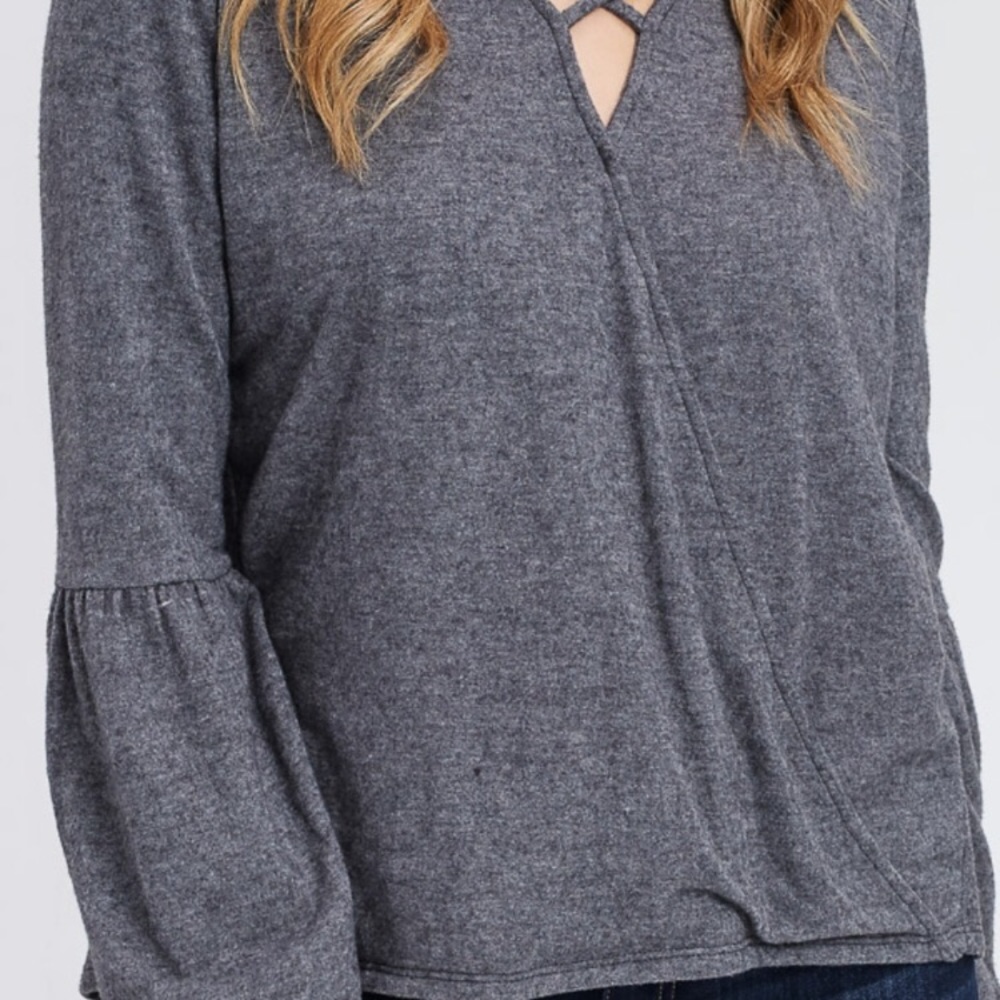 ❗️SALE❗️Charcoal Front-Crossed Top - Picture 5 of 5